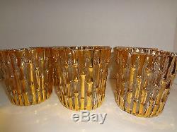 6 Vintage MID Century Imperial Gold Bamboo Double Old Fashioned Glasses