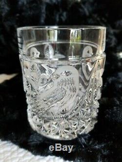 6 Vtg Hofbauer The Byrds Double Old Fashioned Lead Crystal Glass Birds MINT
