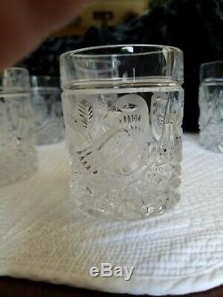 6 Vtg Hofbauer The Byrds Double Old Fashioned Lead Crystal Glass Birds MINT