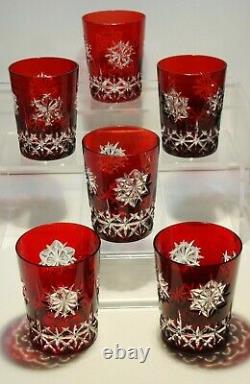 6 Waterford Crystal Snow Crystal Double Old Fashioned Glasses Ruby Red 4 3/8