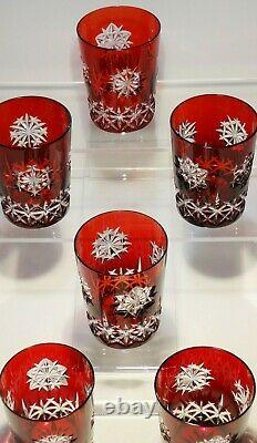 6 Waterford Crystal Snow Crystal Double Old Fashioned Glasses Ruby Red 4 3/8