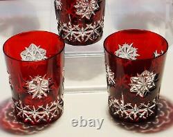 6 Waterford Crystal Snow Crystal Double Old Fashioned Glasses Ruby Red 4 3/8