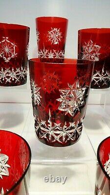 6 Waterford Crystal Snow Crystal Double Old Fashioned Glasses Ruby Red 4 3/8