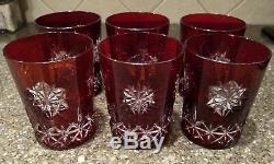 6 Waterford Snow Crystal Double Old Fashioned Glasses Ruby Red Cut To Clear Dof