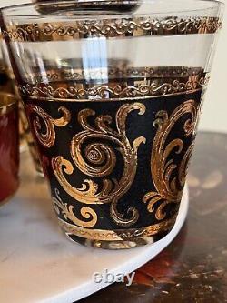 7 Culver Ebony Baroque Toledo 22K Lowball Double Old Fashioned Glasses