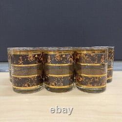 7 Georges Briard Tortoise Gold Double Old Fashioned Glasses Set MCM 14 oz