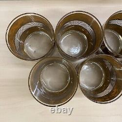7 Georges Briard Tortoise Gold Double Old Fashioned Glasses Set MCM 14 oz