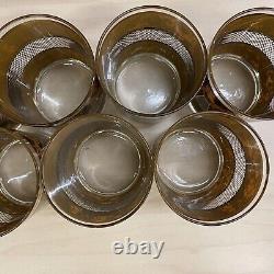 7 Georges Briard Tortoise Gold Double Old Fashioned Glasses Set MCM 14 oz