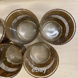 7 Georges Briard Tortoise Gold Double Old Fashioned Glasses Set MCM 14 oz