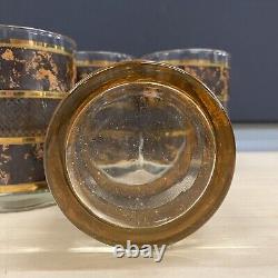 7 Georges Briard Tortoise Gold Double Old Fashioned Glasses Set MCM 14 oz