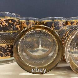 7 Georges Briard Tortoise Gold Double Old Fashioned Glasses Set MCM 14 oz