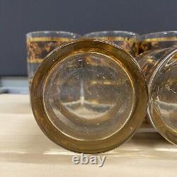 7 Georges Briard Tortoise Gold Double Old Fashioned Glasses Set MCM 14 oz