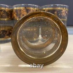 7 Georges Briard Tortoise Gold Double Old Fashioned Glasses Set MCM 14 oz