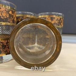 7 Georges Briard Tortoise Gold Double Old Fashioned Glasses Set MCM 14 oz
