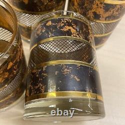 7 Georges Briard Tortoise Gold Double Old Fashioned Glasses Set MCM 14 oz