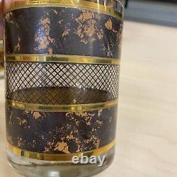 7 Georges Briard Tortoise Gold Double Old Fashioned Glasses Set MCM 14 oz