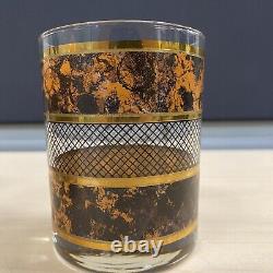 7 Georges Briard Tortoise Gold Double Old Fashioned Glasses Set MCM 14 oz
