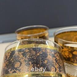 7 Georges Briard Tortoise Gold Double Old Fashioned Glasses Set MCM 14 oz