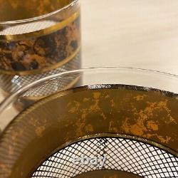 7 Georges Briard Tortoise Gold Double Old Fashioned Glasses Set MCM 14 oz