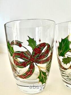 7 Lenox Double Old Fashioned Christmas Holiday Plaid Ribbon Glassware