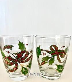 7 Lenox Double Old Fashioned Christmas Holiday Plaid Ribbon Glassware