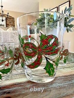 7 Lenox Double Old Fashioned Christmas Holiday Plaid Ribbon Glassware