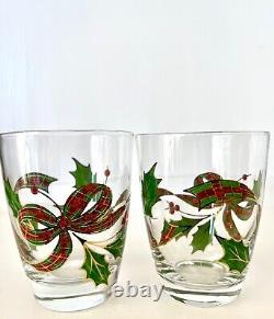 7 Lenox Double Old Fashioned Christmas Holiday Plaid Ribbon Glassware