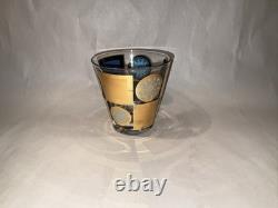 7 MCM Culver CARNIVAL Gold and Turquoise 3? Double Old-Fashioned Glasses