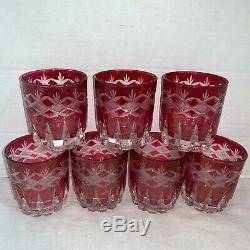 7 Ruby Red Cut To Clear Crystal DOF Double Old Fashioned Glasses Made in Italy