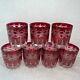 7 Ruby Red Cut To Clear Crystal DOF Double Old Fashioned Glasses Made in Italy