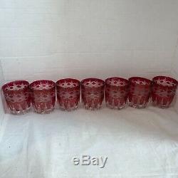 7 Ruby Red Cut To Clear Crystal DOF Double Old Fashioned Glasses Made in Italy