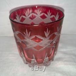 7 Ruby Red Cut To Clear Crystal DOF Double Old Fashioned Glasses Made in Italy