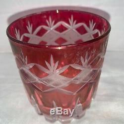 7 Ruby Red Cut To Clear Crystal DOF Double Old Fashioned Glasses Made in Italy