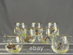 7 Vtg Ned Smith WATERFOWL Optic 3 1/2 14 Oz Double Old-Fashioned Roly Glasses