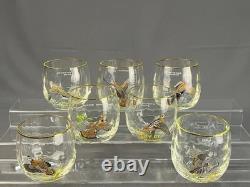 7 Vtg Ned Smith WATERFOWL Optic 3 1/2 14 Oz Double Old-Fashioned Roly Glasses