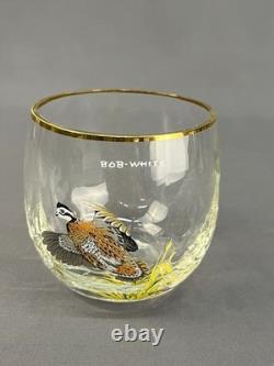 7 Vtg Ned Smith WATERFOWL Optic 3 1/2 14 Oz Double Old-Fashioned Roly Glasses