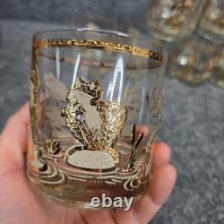 8Culver Frogs 22K Gold Double Old Fashioned Lowball Glasses MCM Mid Century