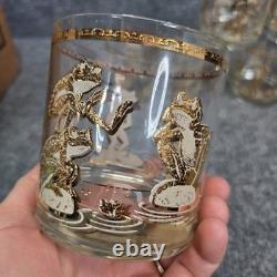 8Culver Frogs 22K Gold Double Old Fashioned Lowball Glasses MCM Mid Century