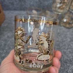 8Culver Frogs 22K Gold Double Old Fashioned Lowball Glasses MCM Mid Century