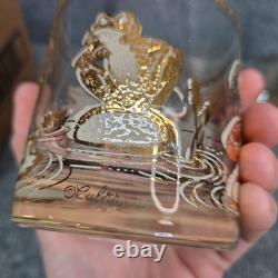 8Culver Frogs 22K Gold Double Old Fashioned Lowball Glasses MCM Mid Century