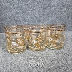 8Culver Frogs 22K Gold Double Old Fashioned Lowball Glasses MCM Mid Century
