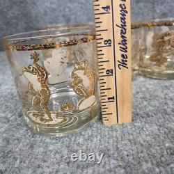 8Culver Frogs 22K Gold Double Old Fashioned Lowball Glasses MCM Mid Century