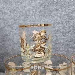 8Culver Frogs 22K Gold Double Old Fashioned Lowball Glasses MCM Mid Century
