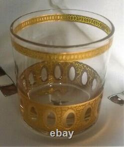 8 Culver Antigua Double Old Fashioned 22K Gold Signed Mid Century Modern Barware