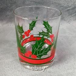 8 MCM Georges Briard Holly Double Old Fashioned Glasses USA Made 14oz Christmas