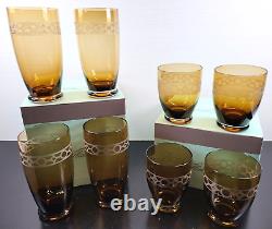 8 Pc Artland Gazebo Amber Highball Double Old Fashioned Glasses Box Set Etch Lot