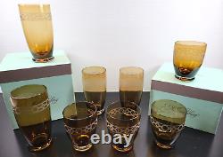 8 Pc Artland Gazebo Amber Highball Double Old Fashioned Glasses Box Set Etch Lot