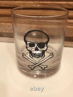 8 Pottery Barn Skull & Crossbone Double Old Fashioned Glasses New in Box