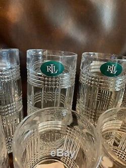 8 Ralph Lauren Crystal Glen Plaid Double Old fashioned & Hiball Glasses NWT