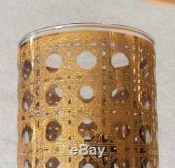 8 Vintage 1960s Georges Briard Gold Cane Patio Rose Double Old Fashioned Glasses